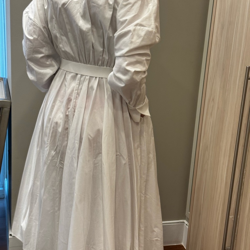 Norma Kamali White Long Sleeve Belted Dress - Picture 4 of 15
